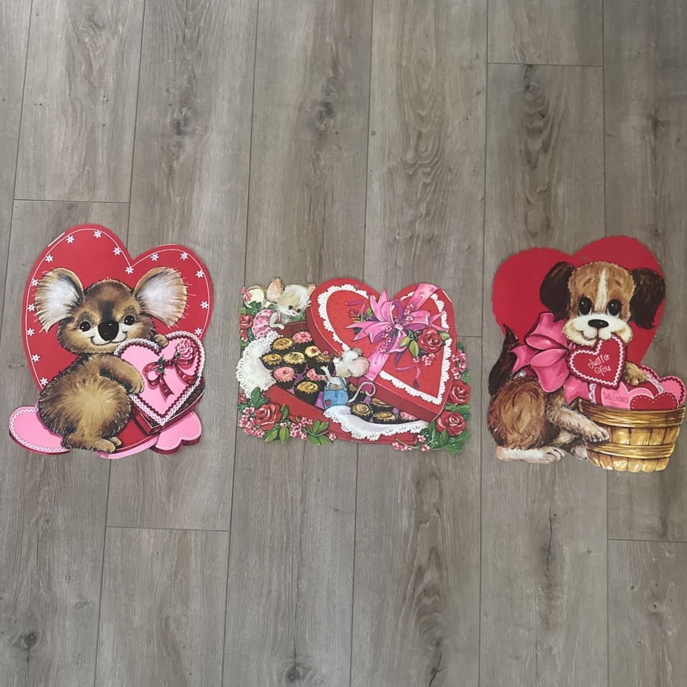 Lot of 3 Vintage 70's and 80's Valentine's Day Cutouts Printed in‎ USA